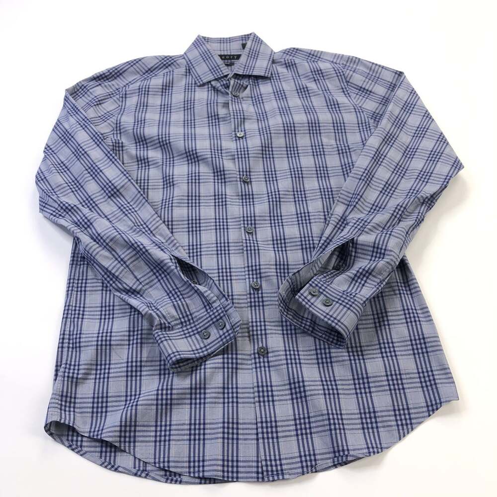 Theory 15 32/33 Button Long Sleeve Cotton Check Plaid Dress Shirt Blue MINT